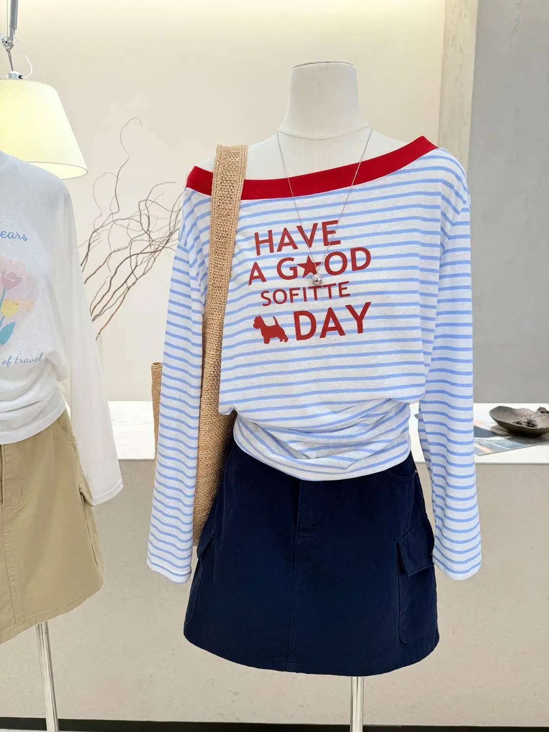 

plus Size Women's Blue Striped Letter Print Long Sleeve T-Shirt Summer Style Loose Fit Outerwear Casual Comfortable Top