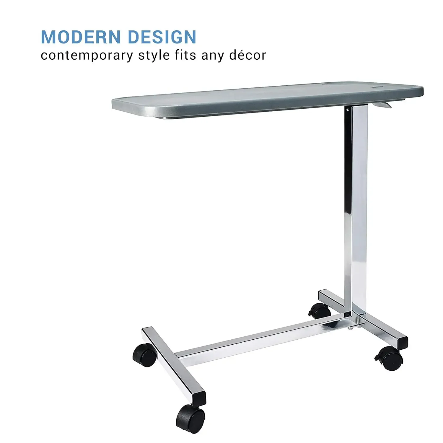 Modern Overbed Table with Wheels - 28-41" Adjustable Height for Hospital Bed & Home Bedside Use - Grey
