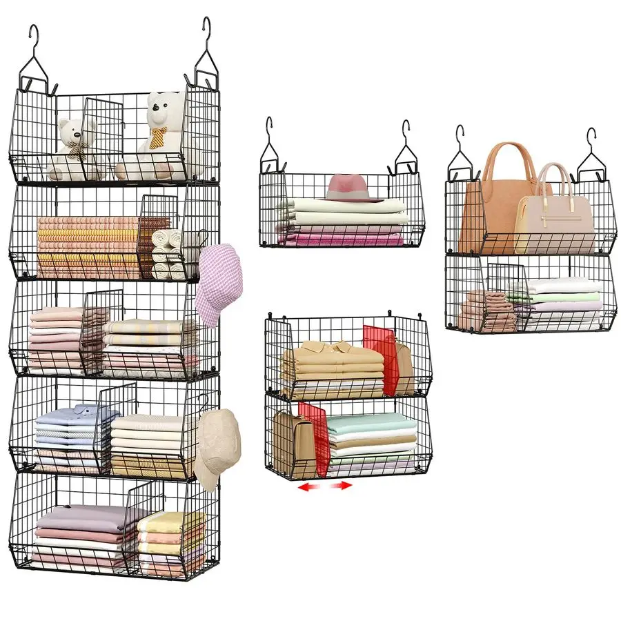 

Tier Extra Large Closet Hanging Organizer with 5 Dividers,16.5L x 11.8W x 51.4H Closet Organizers and Storage with 5 S Hooks,Clo