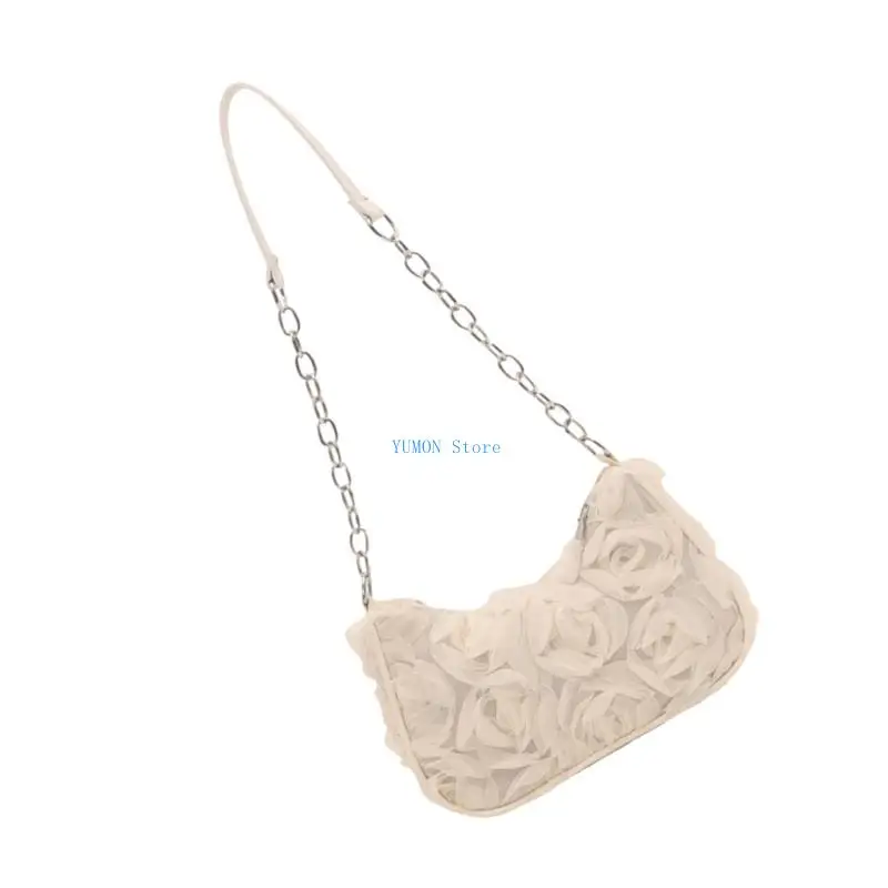 

D0UD Practical Rose Pattern Evening Bag Comfortable Strap Multi Functional Compartments Lightweight PU Accessory