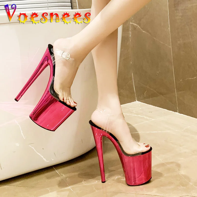 Summer PVC Party High Heels 8 InchSexy Pole Dance Shoes Fashion Model Stage Show Sandals 20CM Electroplated Platform Women Pumps