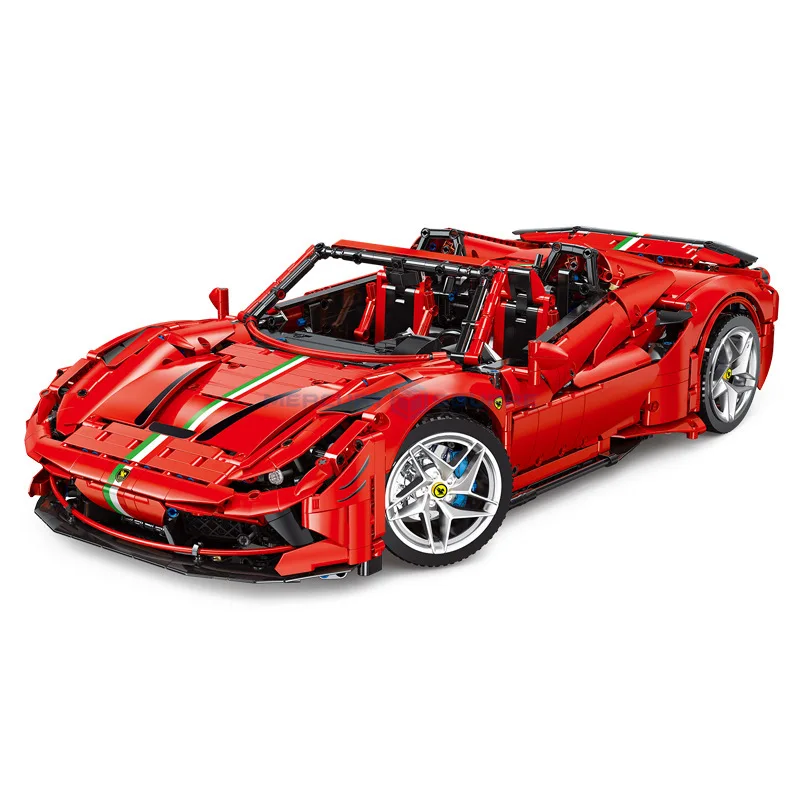 Roter Sportwagen F8 Supercar Modellbausteine MOC JD018 Cabrio Fahrzeug Ziegel Ideen High Tech