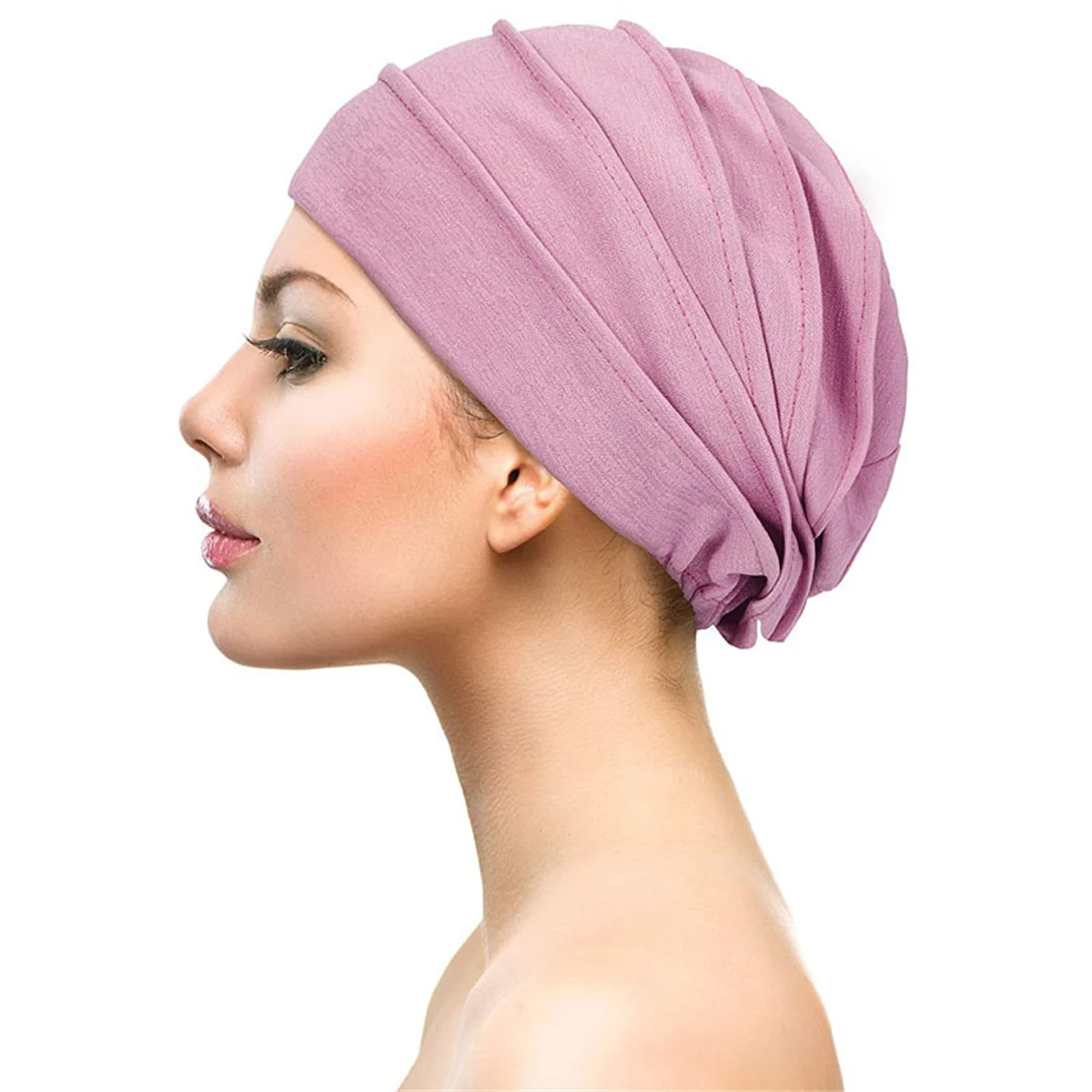 Gorros de Turbante con forro de satén para Mujer, pañuelo de algodón liso con volantes musulmanes, gorro para la cabeza, Turbante para Mujer