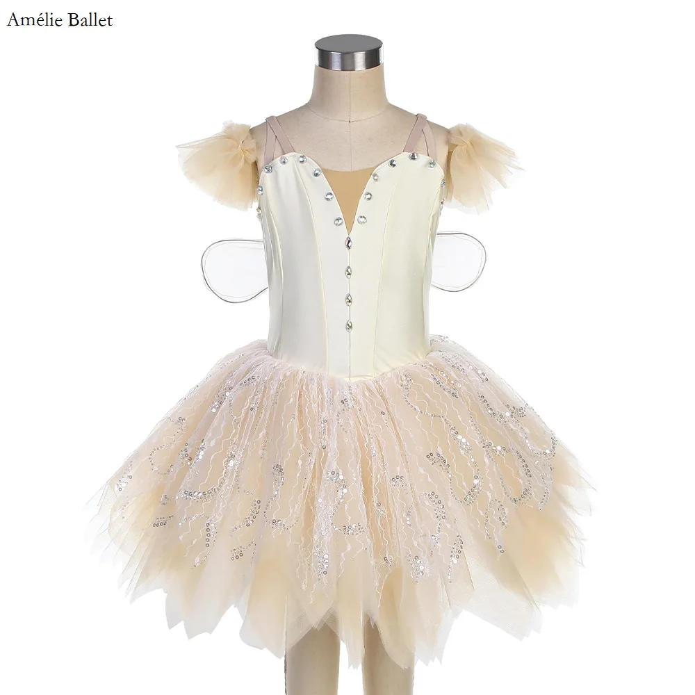 

22130 Ivory Spandex Bodice with Wings and Romantic Puffy Skirt Ballet Dance Tutu Adult and Child Stage Performance Costume