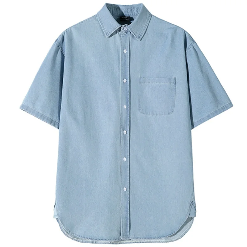 Men's Cotton Denim Shirt, Single Color Single Pocket Casual short-sleeved Shirt High Quality Lite Slim Fit Cowboys