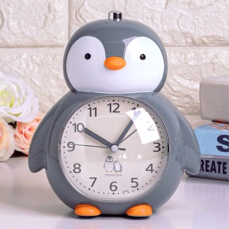Cartoon Penguin Shaped Clock Student Creative Silent Night Light Bedhead Clock Children Music Multi Functional Alarm Clock ZI01