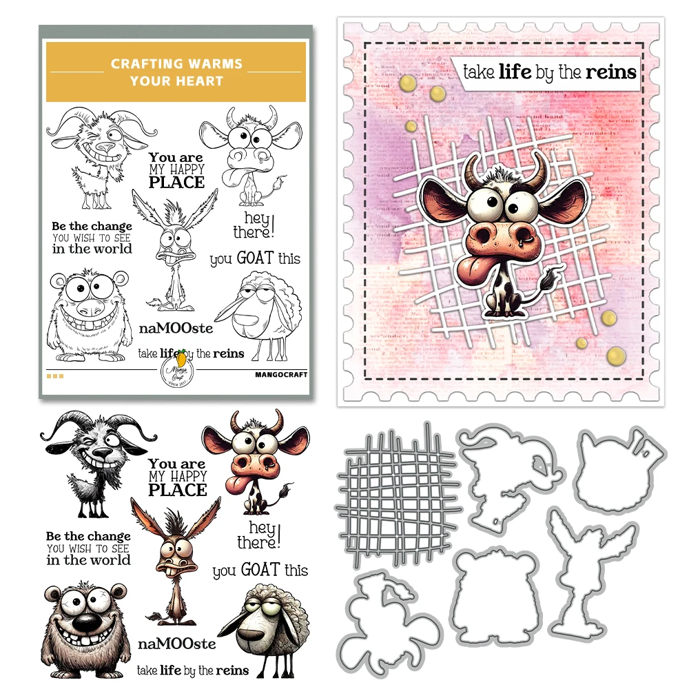 Mangocraft Cartoon Funny Animals Cutting Dies Clear Stamp DIY Scrapbooking Metal Dies Silicone Stamp For Cards Albums Decor