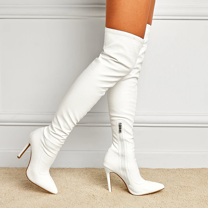 Fashion Sexy Candy Color Women Over The Knee Boots Sexy Pointed Toe Thigh High Long Booties Steel Tube Dance Stiletto Shoes