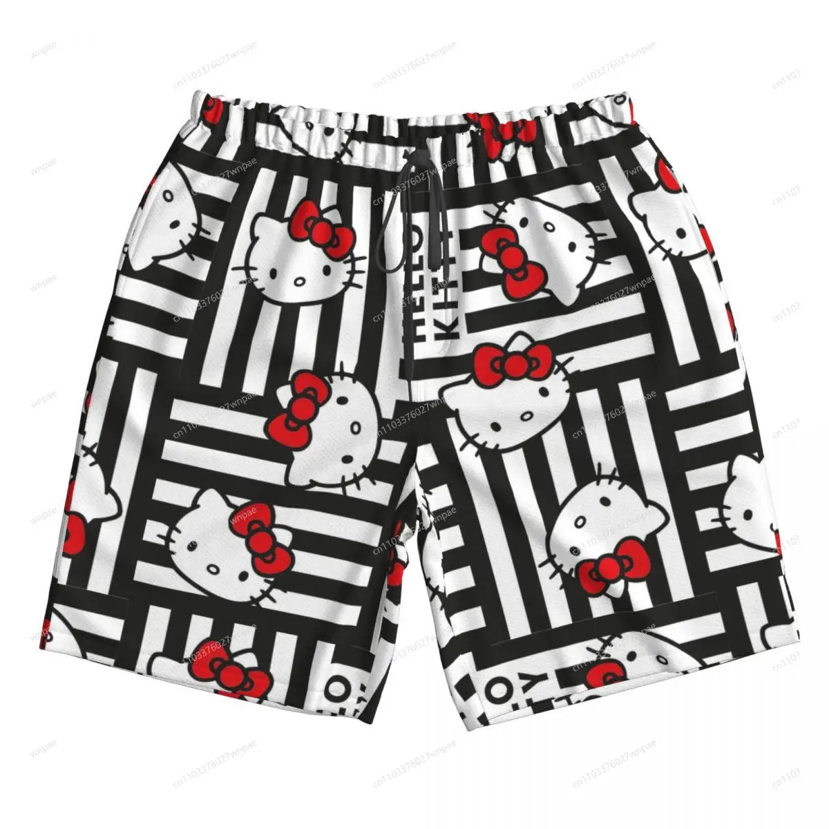 مرحبا كيتي الكرتون الرجال السباحة جذوع سريعة الجافة لطيف المايوه مجلس السراويل شبكة بطانة ملابس الشاطئ