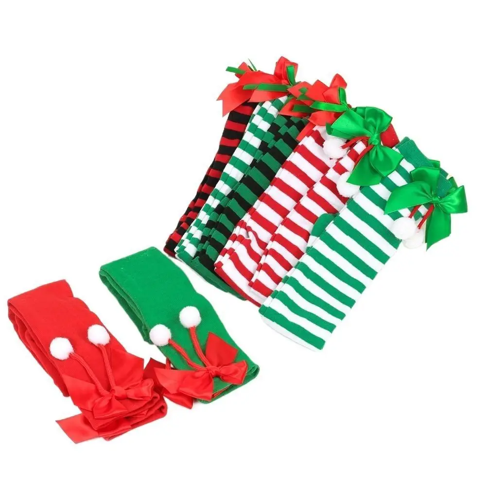 

Soft Stretchy Knee High Socks Sweet Striped Ball Contrast Color Winter Over Knee Socks Christmas Socks Hosiery Women Stockings