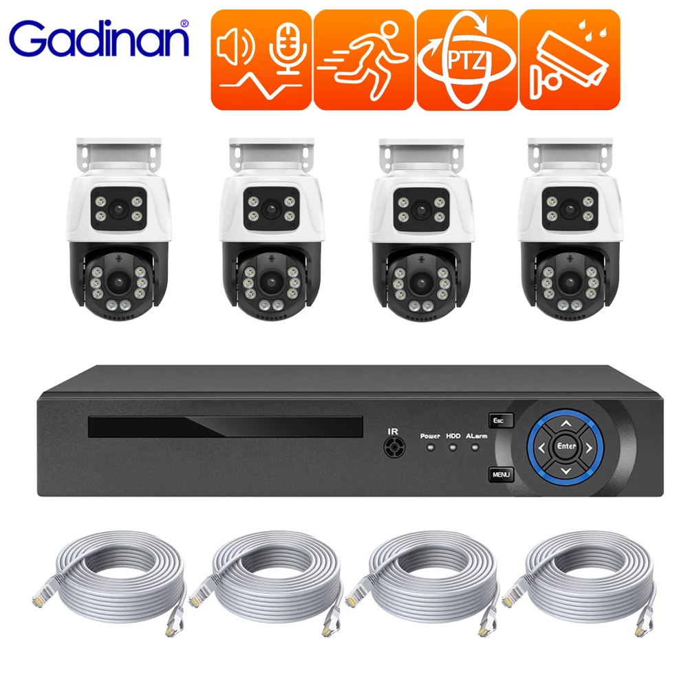 Gadinan 4/8CH POE NVR Kit Outdoor Waterproof Dual Lens PTZ IP Camera 6MP H.265 CCTV Home Security System Set Video Surveillance