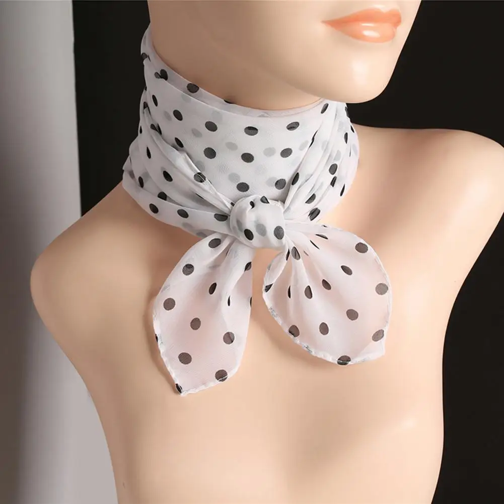 Women Scarf Dot Print Thin Neckerchief Breathable Neck Decoration Chiffon Collar Scarf Lady Head Neck Square Scarf