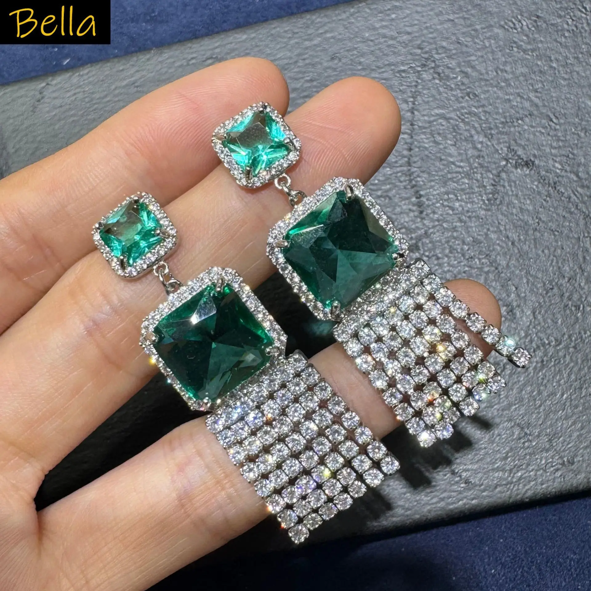 fashion elegant cubic zirconia earrings for women shiny jewelry gala event party dangling earrings red green black