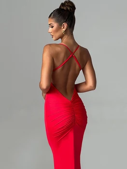 Mozision Spaghetti Strap Backless Sexy Maxi Kleid Für Frauen Mode Sommer Neue Ärmel Bodycon Club Party Langes Kleid Elegante