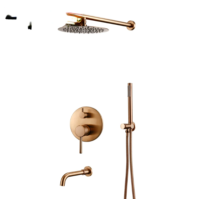 

Shower Faucet Set Wall Mount Bathroom Bath Mixer Tap Matt Black Gold Rose Hot Cold 3 Way Brass Diverter With HandHeld Head