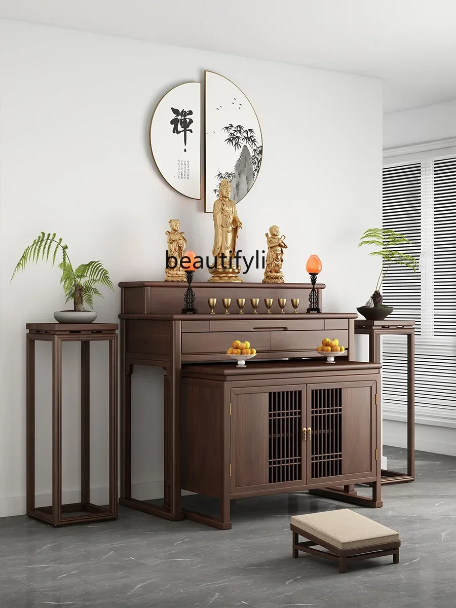 

Solid Wood Altar Incense Burner Table Home New Chinese Step Cabinet Black Walnut Buddha Shrine Buddha Niche Altar Guanyin