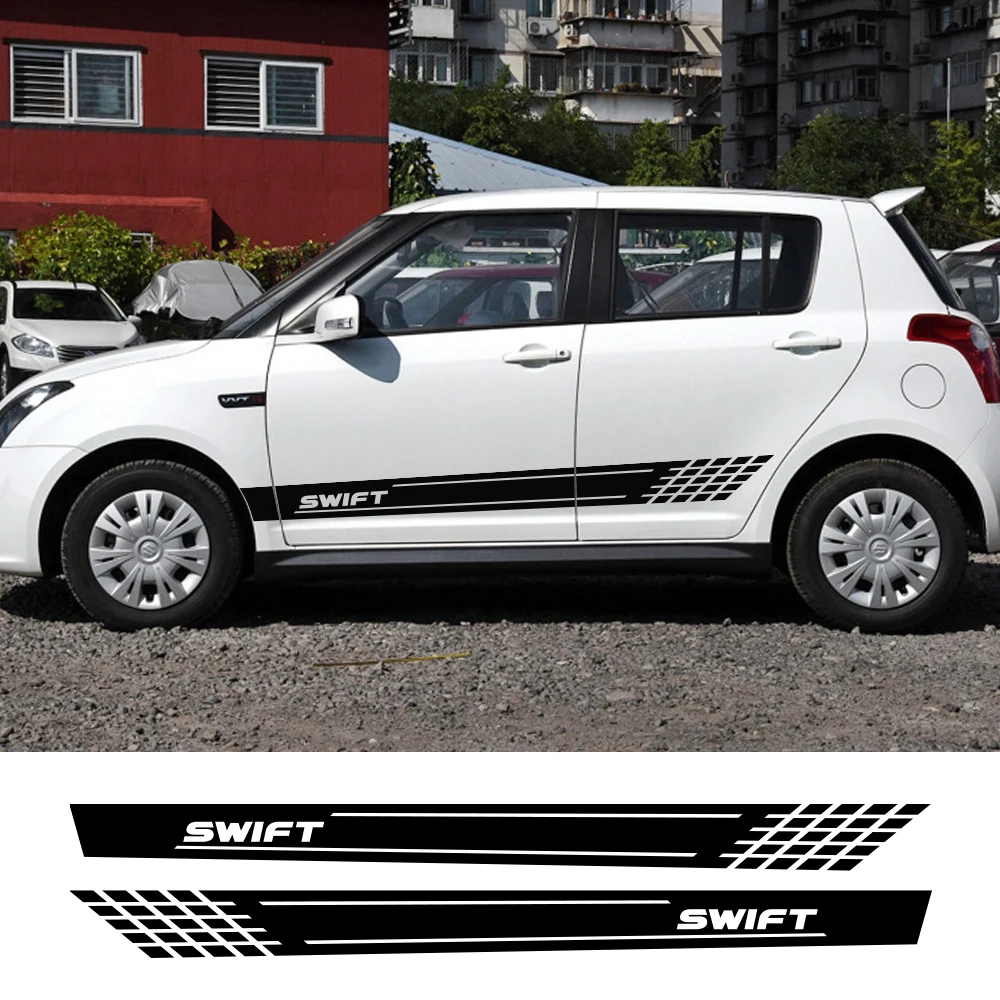 Pegatinas a rayas para falda larga lateral de puerta de coche, calcomanías de vinilo deportivas de carreras, accesorios de decoración para Suzuki Swift 2008 2018 2022, 2 uds.