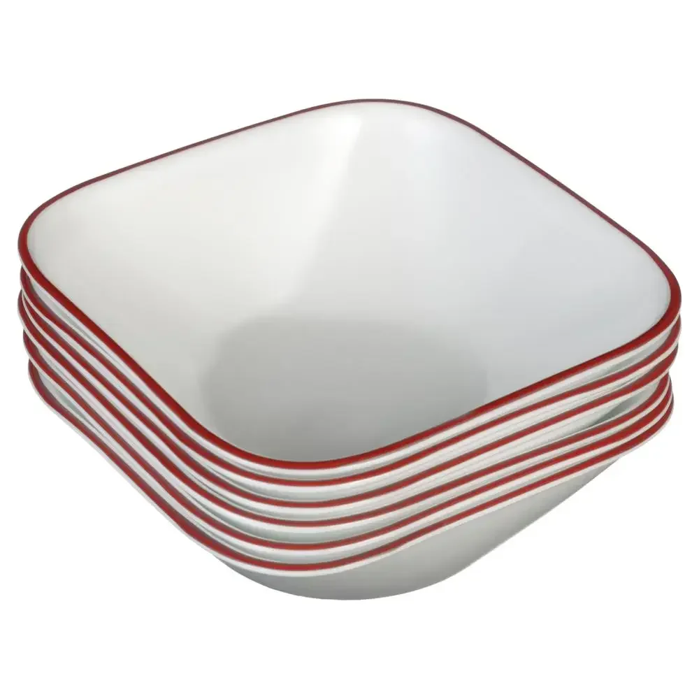 

Splendor 22-oz Square Bowl Set of 6 Red Band Microwave Safe
