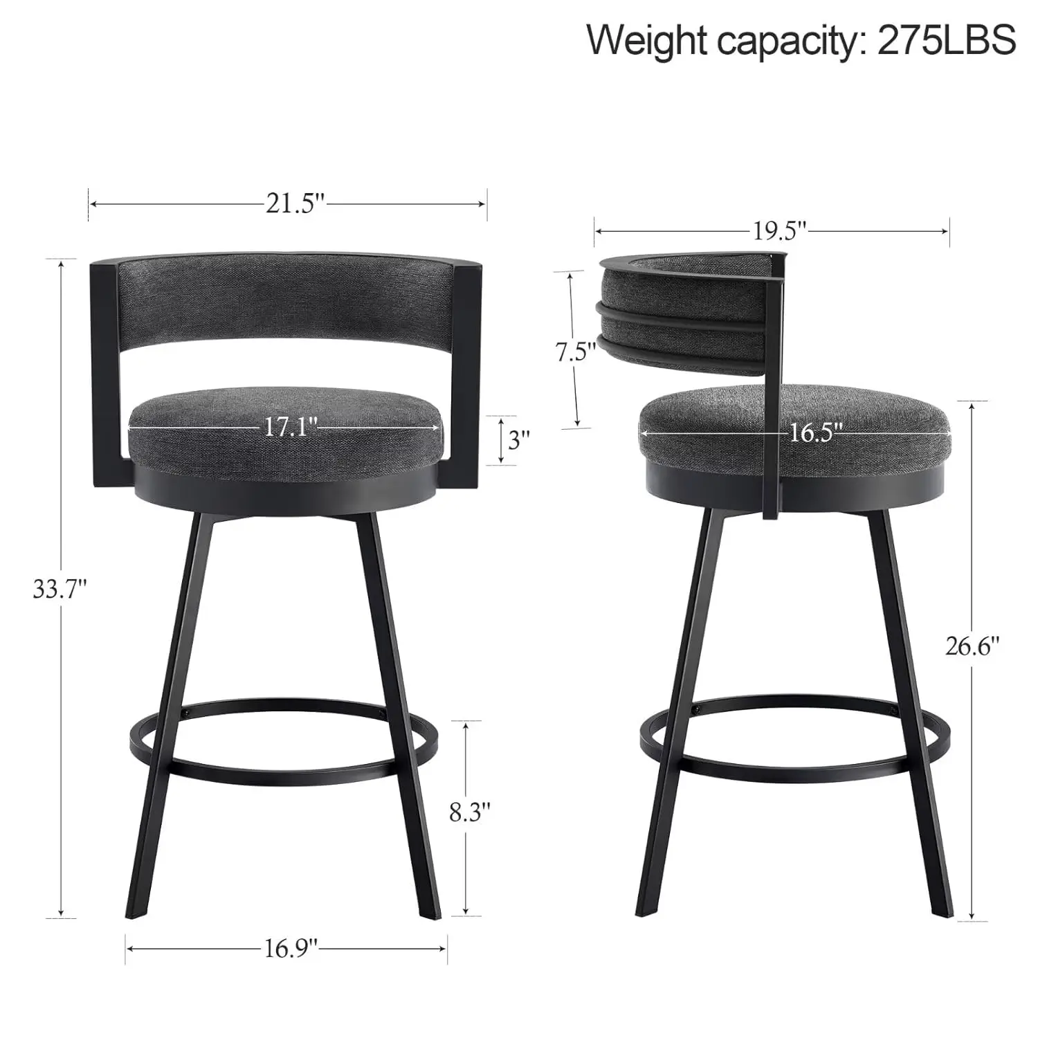 Swivel Counter Height Bar Stools Set of 2, Upholstered 26.6