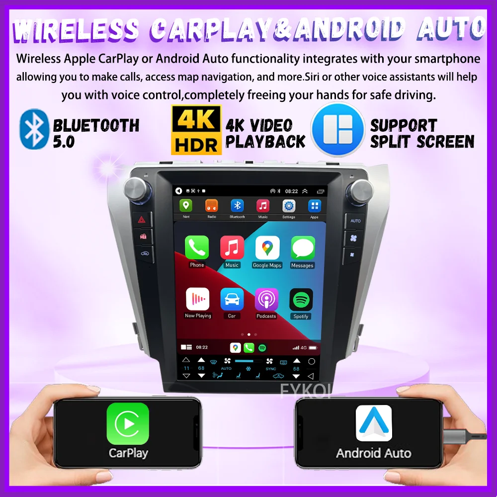 Car Radio For Toyota Camry 2012-2017 CarPlay Android Auto Automotive multimedia Tesla Style Bluetooth 4G GPS WIFI Navigation