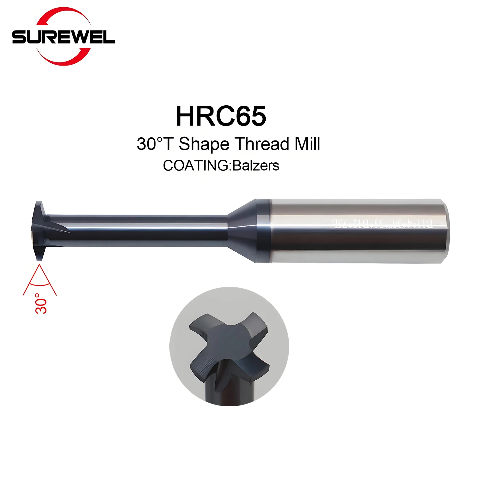 

SUREWEL 30°Trapezoidal Thread Mill HRC65 Carbide End Mill CNC drilling and milling machineMaking 50mm 75mm 100mm tools