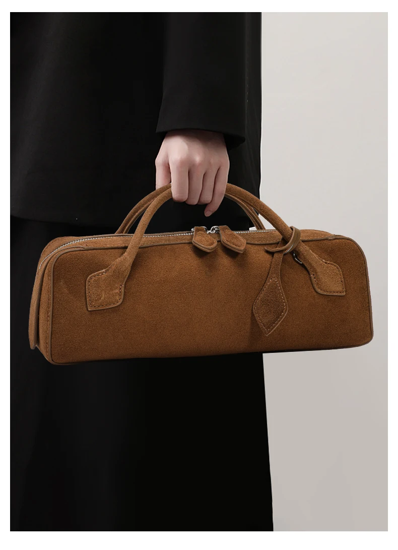 Aidanni Vintage Wildleder-Handtasche mit großem Fassungsvermögen, Neuheit 2026, Matte Rindsleder-Damentasche, Stilvolle Wurstform – Detail 2