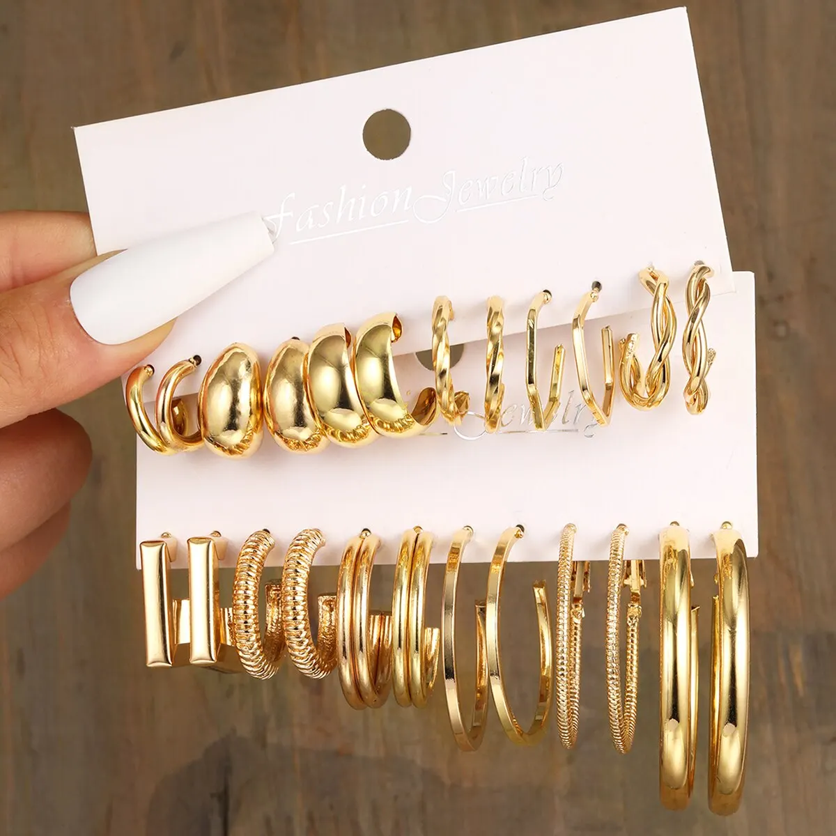 12 Pcs Of C Alloy Women Earrings Metal Style Geometry New Creative Simple Temperament Earrings