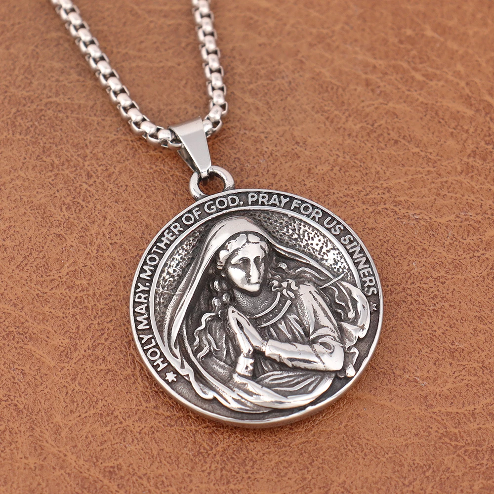 Trendy Design Virgin Mary Necklace Popular Charm Stainless Steel Holy Mary Mother Pendant Thanksgiving Vintage Religious Jewelry
