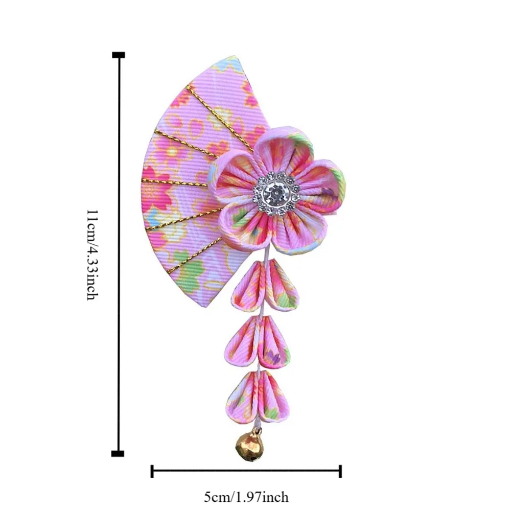 كل مباراة جرس كيمونو ساكورا دبوس الشعر ساكورا القماش شرابة مروحة مشبك شعر زهرة كيمونو مشبك شعر الأطفال