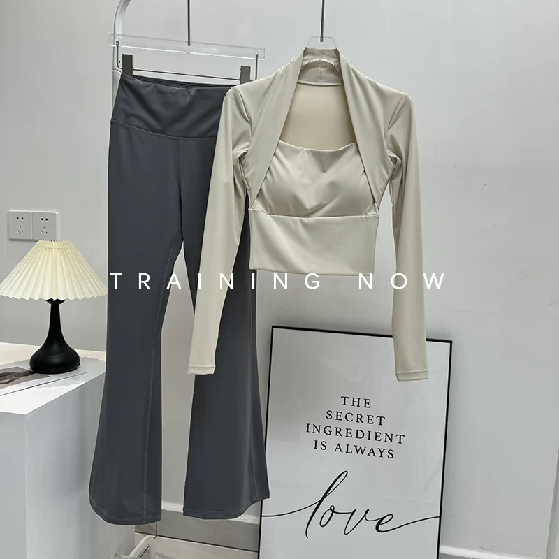 

High-end yoga wear suit for women professional fitness nude tight-fitting quick-drying sports long-sleeved outer wear