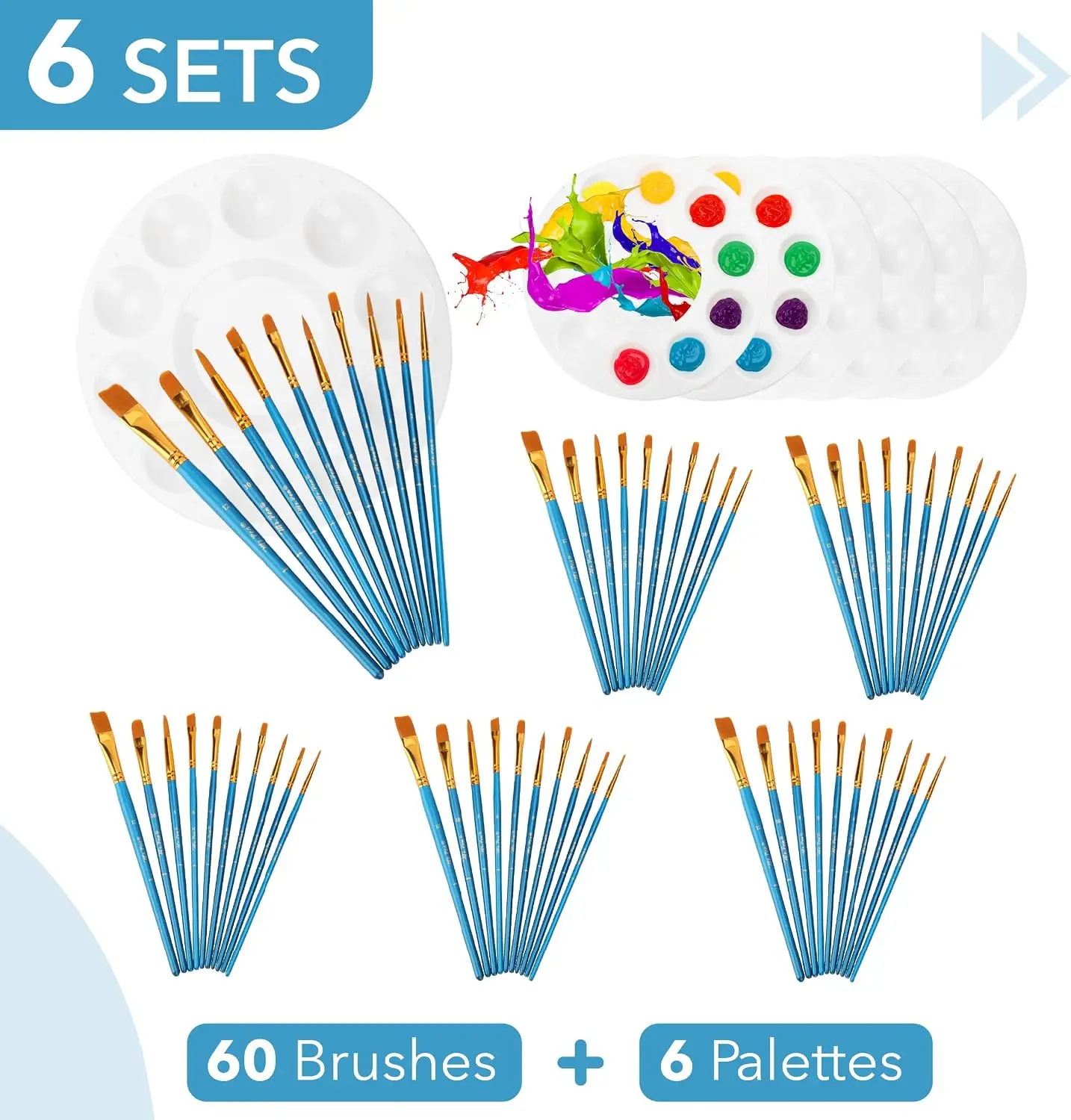 6 Sets Paint Brushes with Palette,Nylon Hair Art Painting Brush Kit for Watercolor,Acrylic,Oil Painting,Artist Painting Supplies