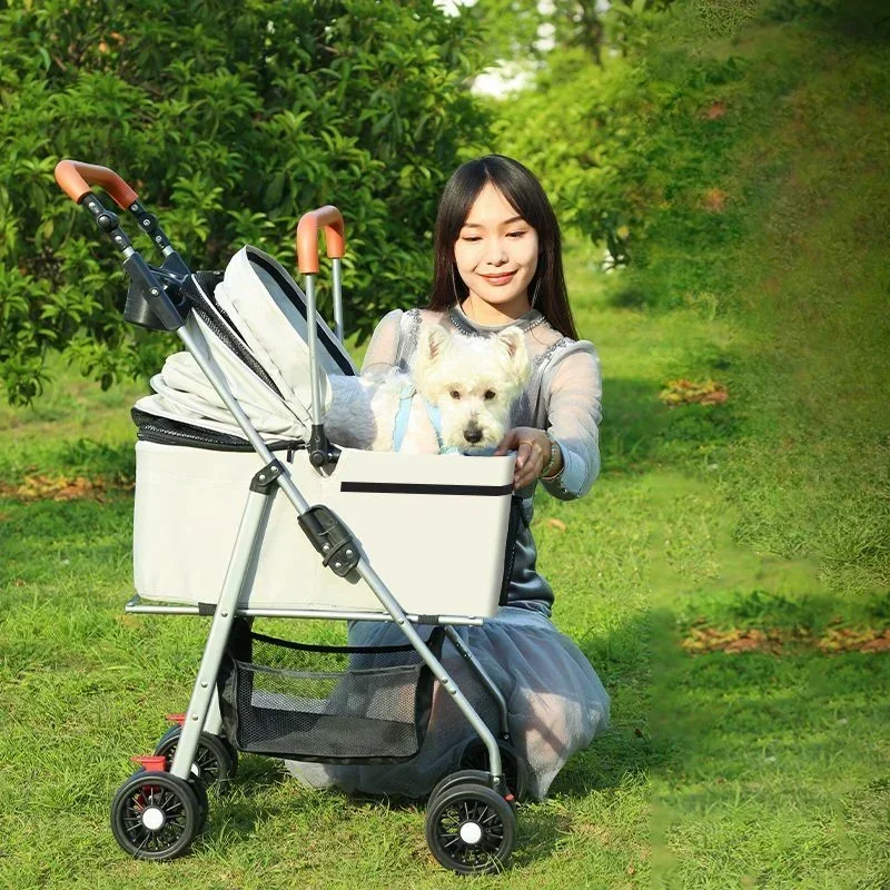 

High-view Lightweight Pet Stroller Foldable Pet Dog Stroller Multi-directional Breathable Pet Stroller Detachable Basket