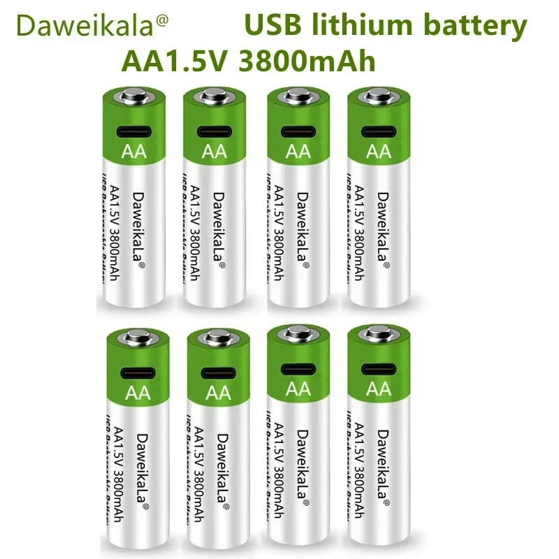 2024New USB AA akumulatory 1.5V 3800 mAh akumulator litowo-jonowy do zdalnego sterowania bateria do zabawek mouseElectric + kabel typu C