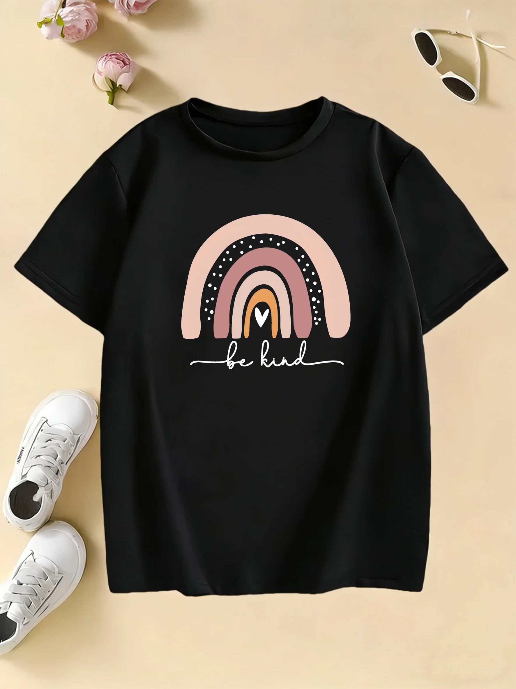 Funny Rainbow Cartoon Print Stylish Design T Shirts Kids Children's T-shirt Boys Girls Summer Spring Casual Top Tee