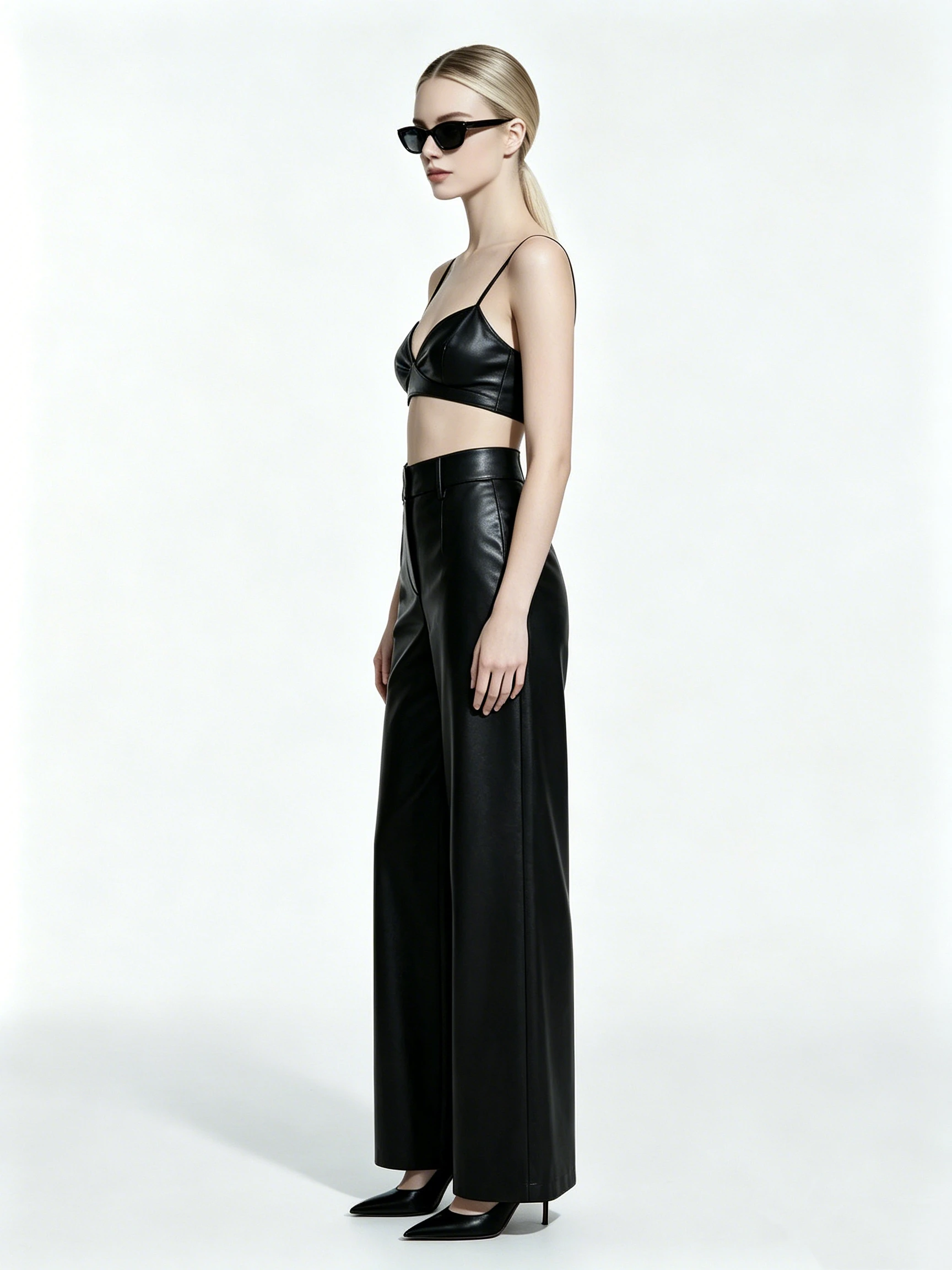 Edgy PU Leather Two-Piece Outfit with Minimalist Style and Elastic Waist for Office Lady