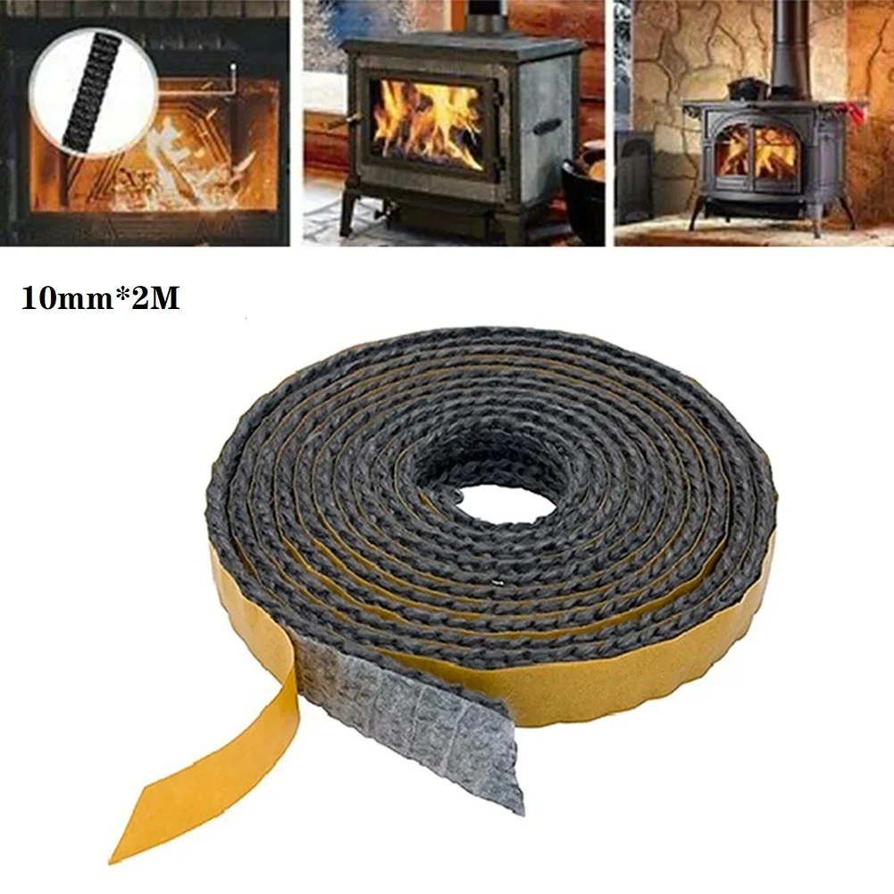 

Black Flat Stove Rope Self Adhesive Fiberglass Seal Stove Fire Rope Fireplace Door Sealing Cord Replacement Stove Rope 2x10mm