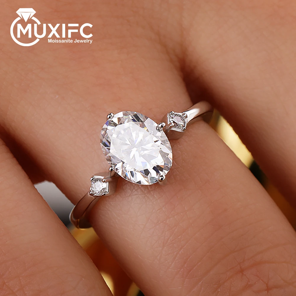 

MUXIFC 2 CT Full Moissanite Wedding Ring for Women Oval Cut Lab Diamond Engagement Band with Certificate 925 Silver Jewelry Gift