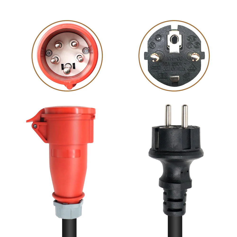 EV Convertor Schuko Plug to CEE Red Socket Extend Cable Use for Type 2 Electric Vehicles