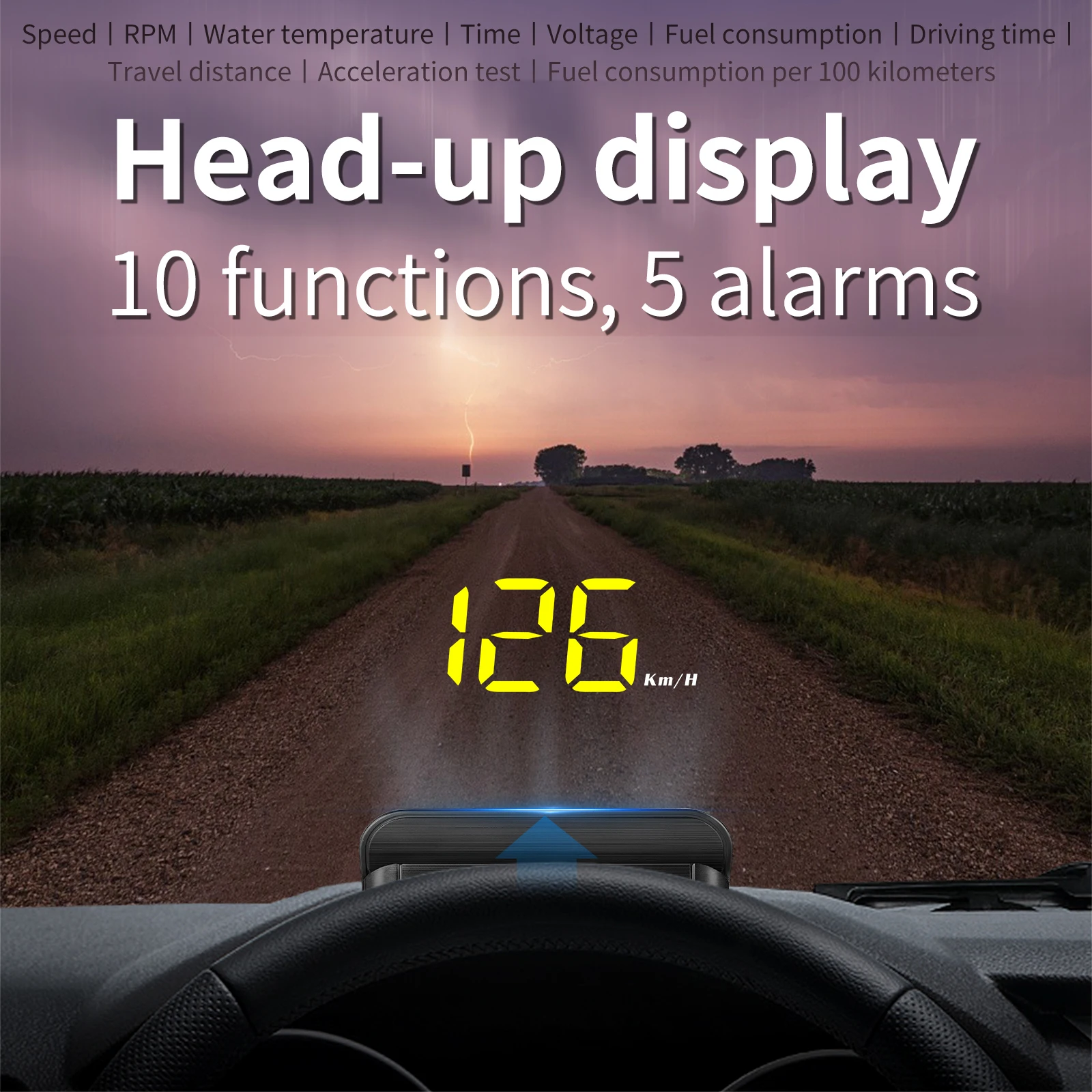 Plug and Play OBD2+USB Cable Factory M5 HUD Yellow 3-inch Speedometer Windshield Head-Up Display LED Screen With Multi-alarms