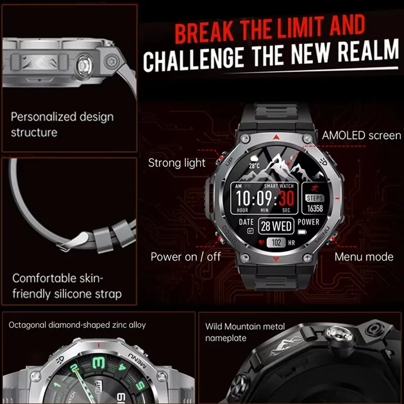 2026 New T-Rex 3 Military Grade Sports Smart Watch GPS Motion Track 3 ATM Waterproof Heart Rate HD Bluetooth Call Smartwatch Men