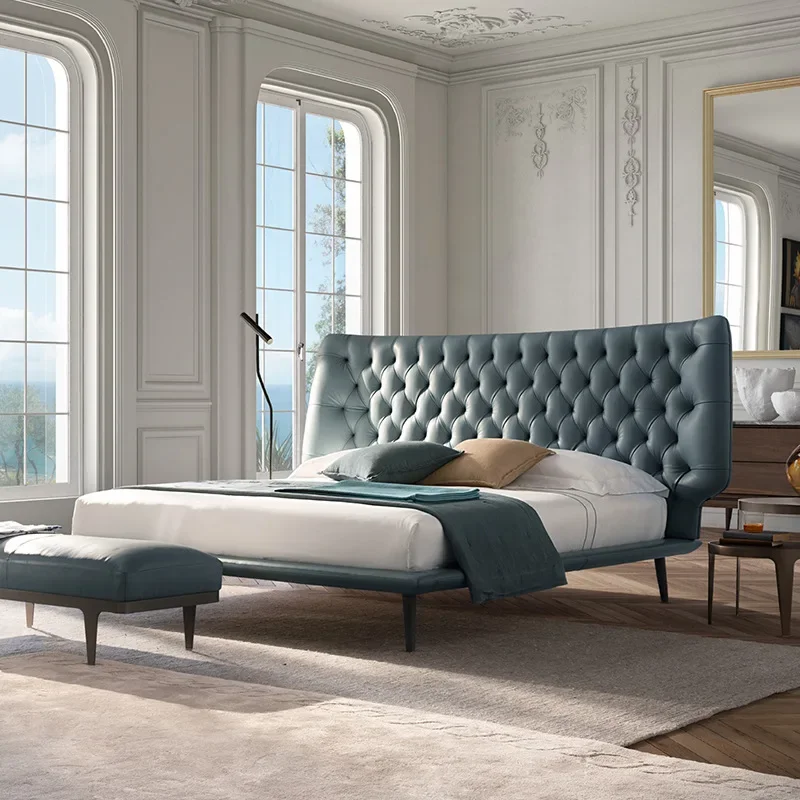 Pull-up leather bed Vintage lunar surface designer leather art bed