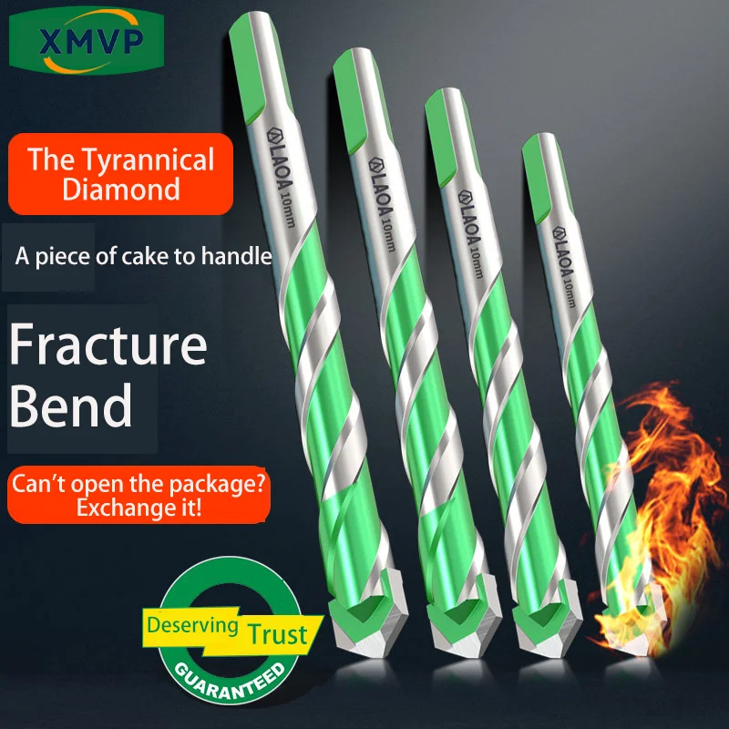 Tile drill bit for drilling holes, impact triangle drill, drill with super-hard alloy, for concrete, glass, multi-functional d