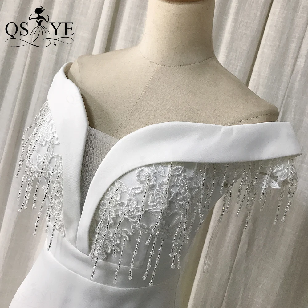 Abiti da sposa bianchi in pizzo con perline spalle scoperte maniche laterali a sirena Appliques abito da sposa con nappe elegante abito da sposa Chic