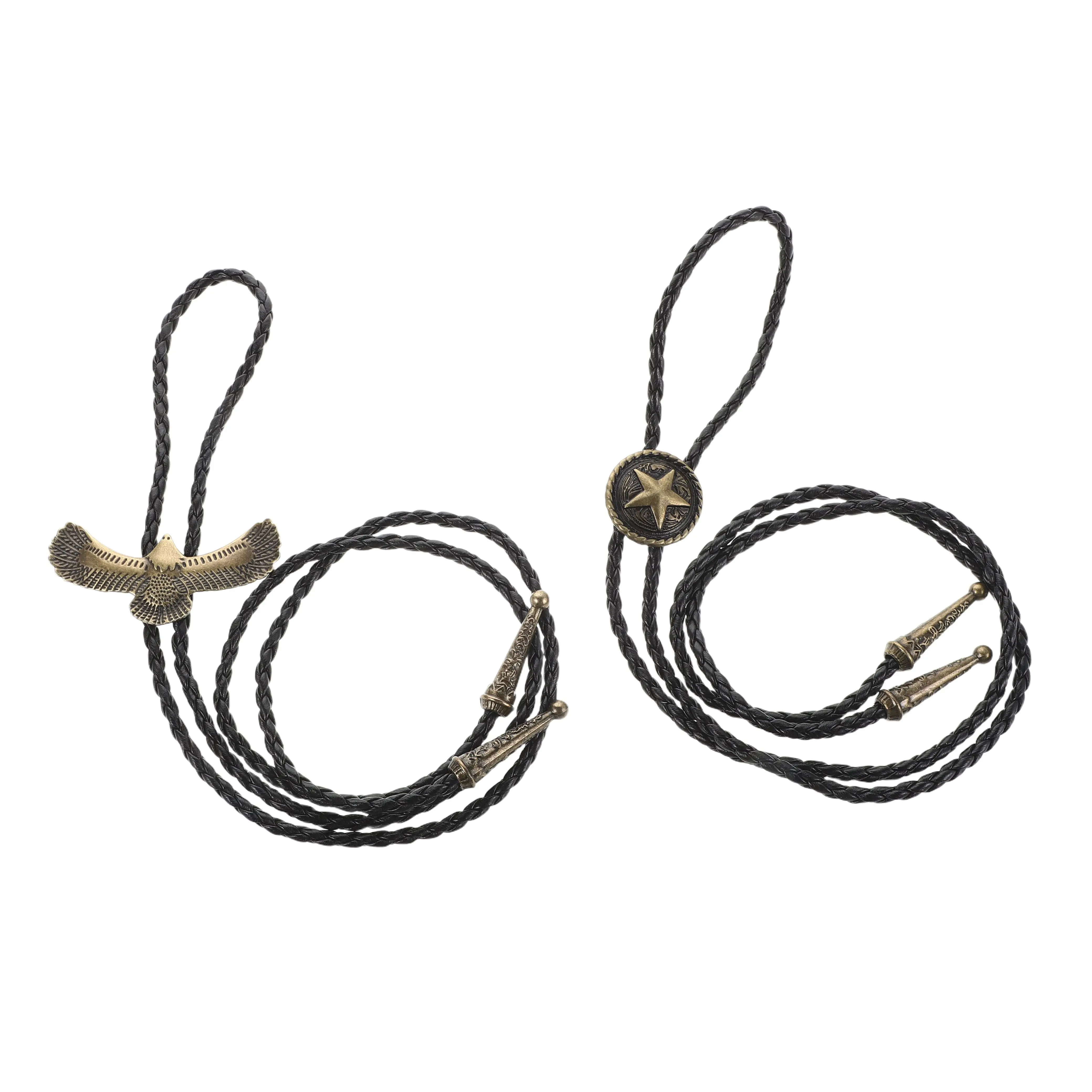 

2 шт. винтажные ожерелья-боло в западном стиле, регулируемые, из искусственной кожи, для мужчин и женщин, в стиле панк, с звездой и орлом, ретро-стиль