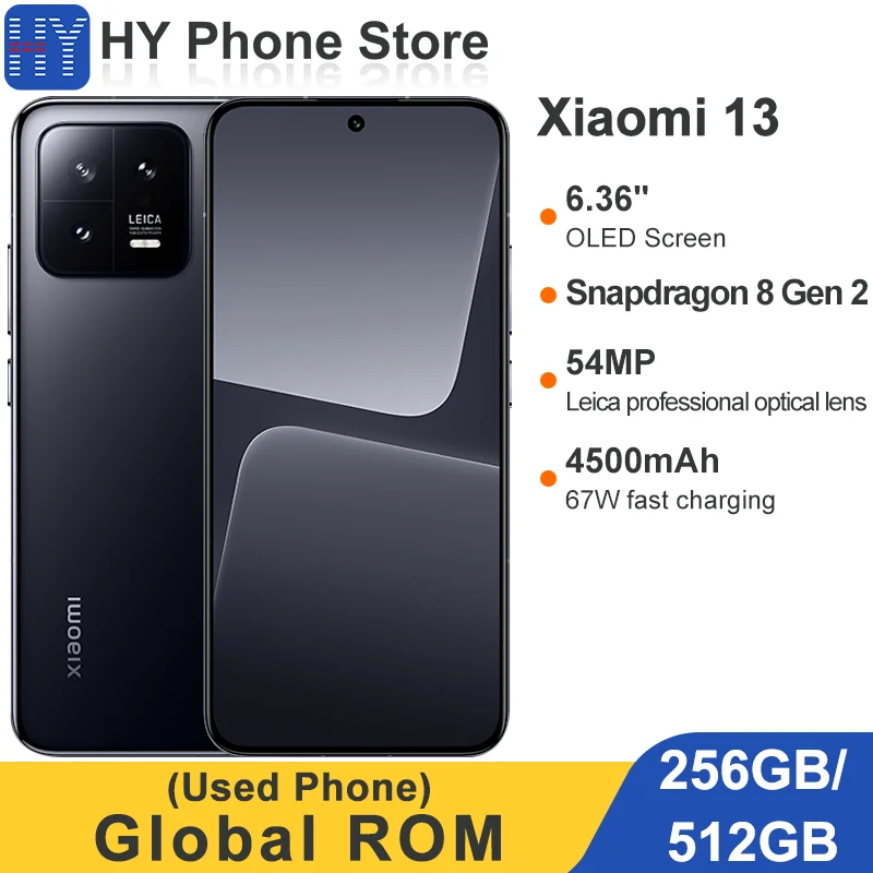ROM العالمي Xiaomi 13 256GB/512GB 54MP + 32MP كاميرا Snapdragon 8 Gen 2 67W 4500mAh بطارية 6.36 "شاشة OLED (مستعملة) #1