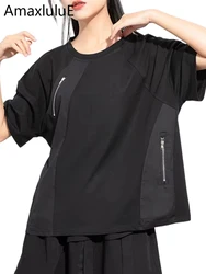 Amax luluE 2024 Spring Vinatge Loose Tops Womens Korean Casual Classic Harajuku Tee Shirts Ladies O Neck Luxury Cotton Clothes