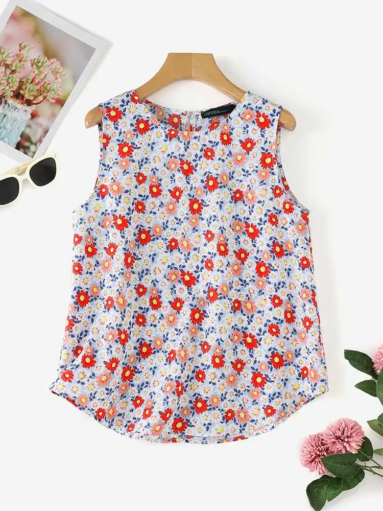 2024 Summer Floral Camis ZANZEA Bohemain Printed Blouse Women Vintage Holiday BeachTanks Tops Elegant Shirt Casual Loose Blusas