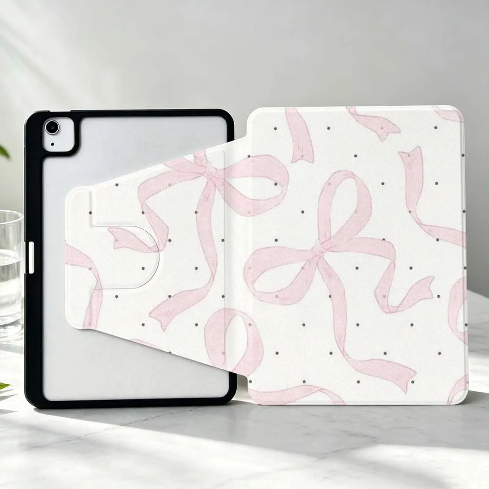 Simple Bow For iPad Pro Air mini 6 5 4 12th M5 M4 M3 M2 A16 A17Pro 360° Rotation Stylus Storage Tablet Case Soft