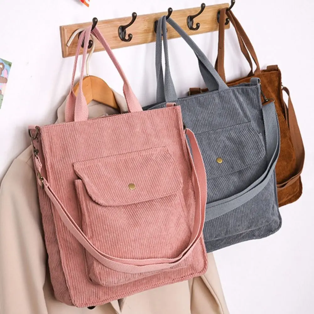 

Винтажная женская вельветовая большая сумка, стильная сумка с несколькими карманами, идеально подходит для студентов, рабочая повседневная сумка, сумка через плечо