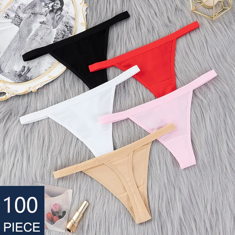 

100 Pcs Sexy Women Cotton G String Thongs Low Waist Seamless Female Underpants Elasticity Women's Comfortable Lingerie